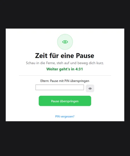 Timerz Sperrbildschirm mit freundlichem Hinweis und Countdown bis zur nächsten Freigabe.